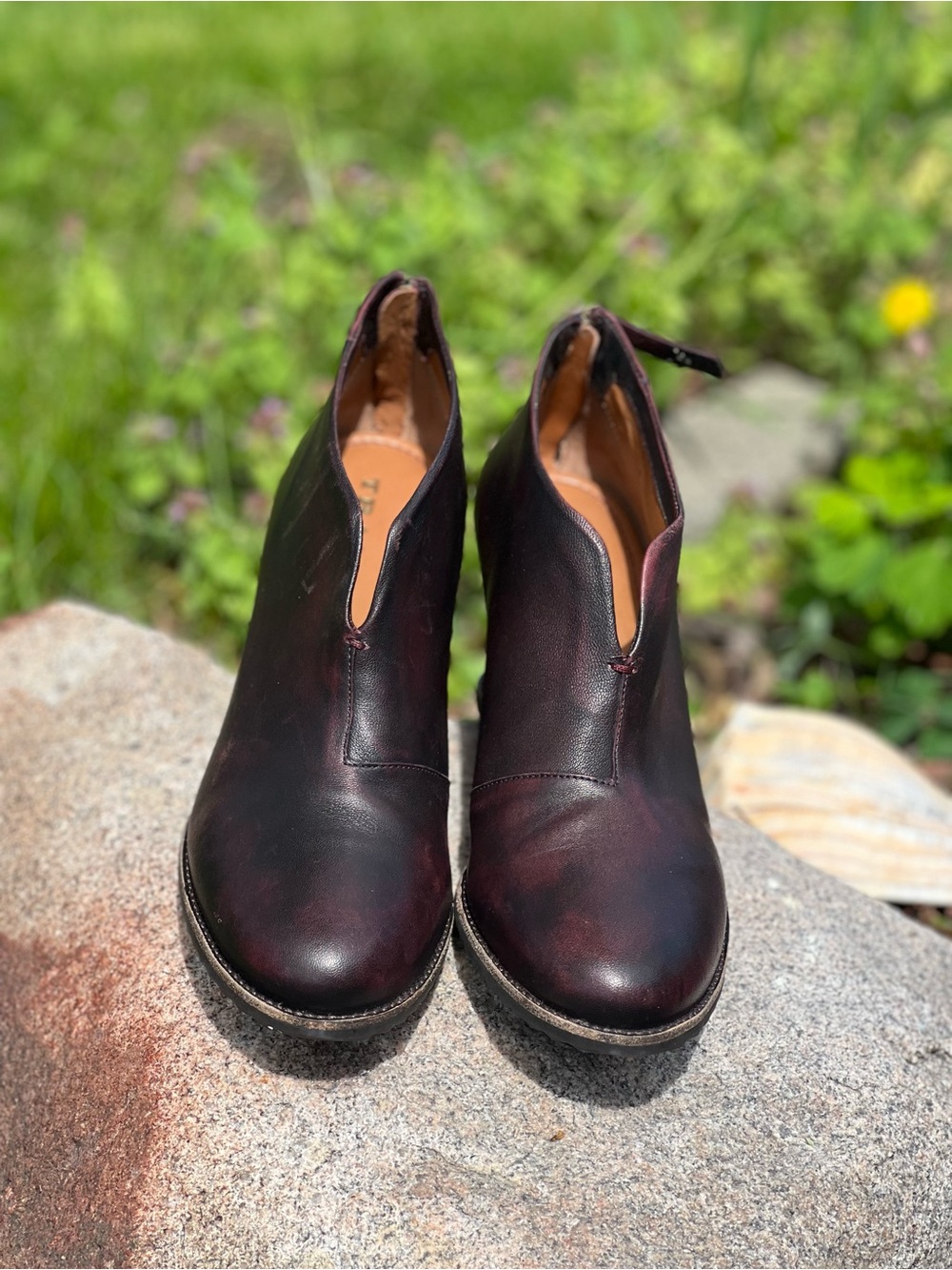 Trask Burgundy Leather V-Cut Ankle Booties